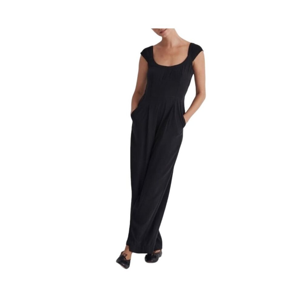 Madewell Women's Wide Leg Jumpsuit Size 0 Cap Sleeves Pockets Black